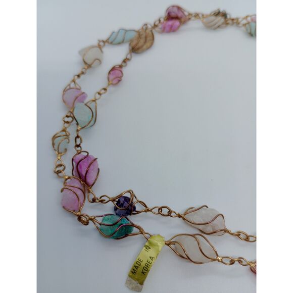 NWT Vintage Quartz Blue Purple Gold Tone Twisted Wire Link 32" Chain Necklace - Picture 3 of 6